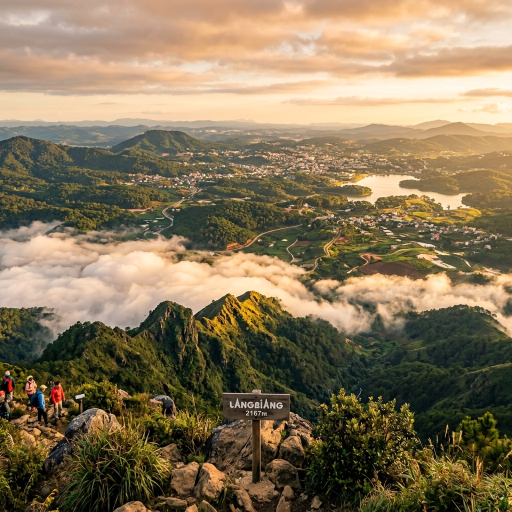A panorama of the Da Lat valley seen from the top of Langbiang mountain